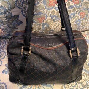 Vintage 70's Bally Monogram Canvas Boston Bag with Black & Brown Leather Trim